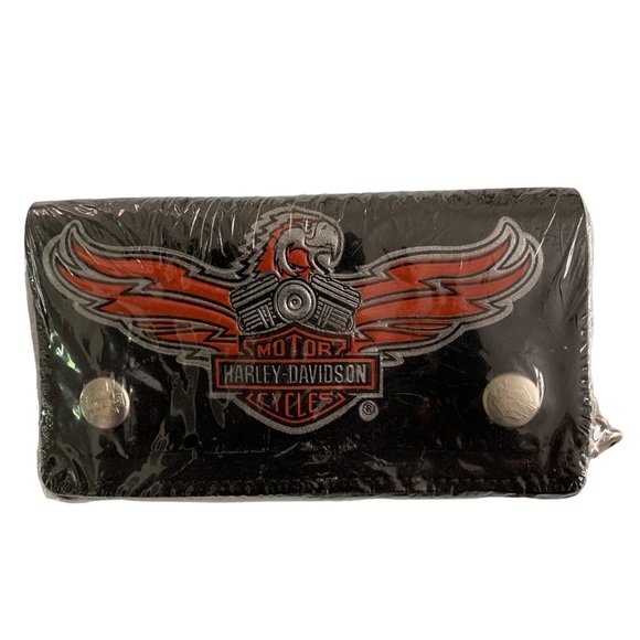 VTG Harley Davidson Black Leather Chain Wallet Bar and Shield Eagle Licensed USA - Picture 3 of 14